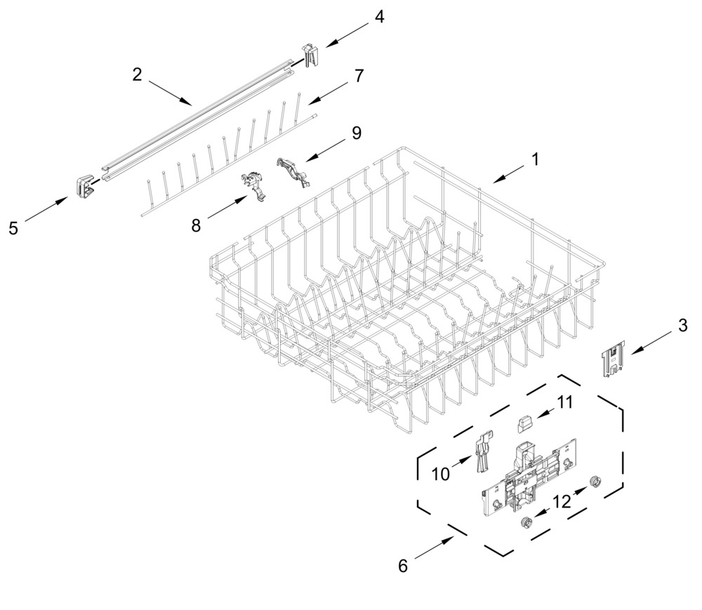 Upper Rack And Track Parts Diagram and Parts List for WDPS8024SZ0  Whirlpool Dishwasher
