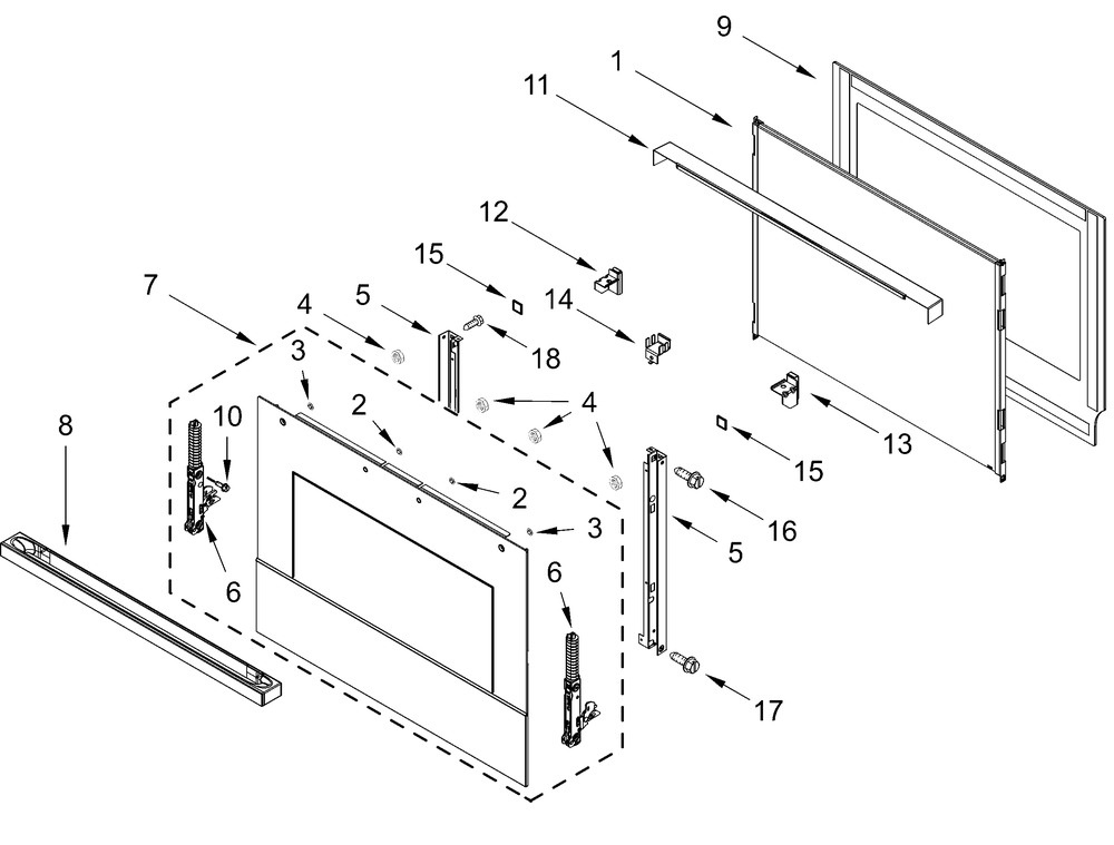 Lower Oven Door Parts Diagram and Parts List for JOEDC530RM00  Whirlpool Wall Oven