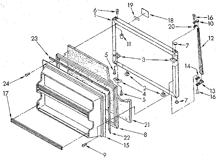 Freezer Door Diagram and Parts List for ET18GKXSN10  Whirlpool Refrigerator