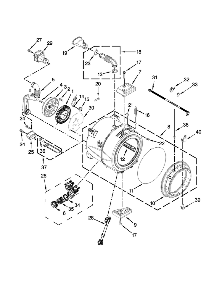 Tub And Basket Parts Diagram and Parts List for WFW97HEDU0  Whirlpool Washer