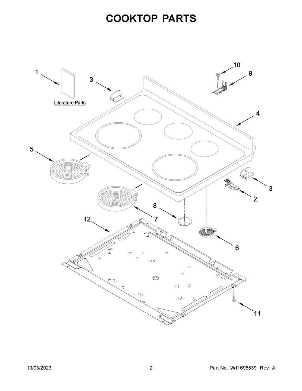 Cooktop Parts Diagram and Parts List for WFE505W0JZ4  Whirlpool Range