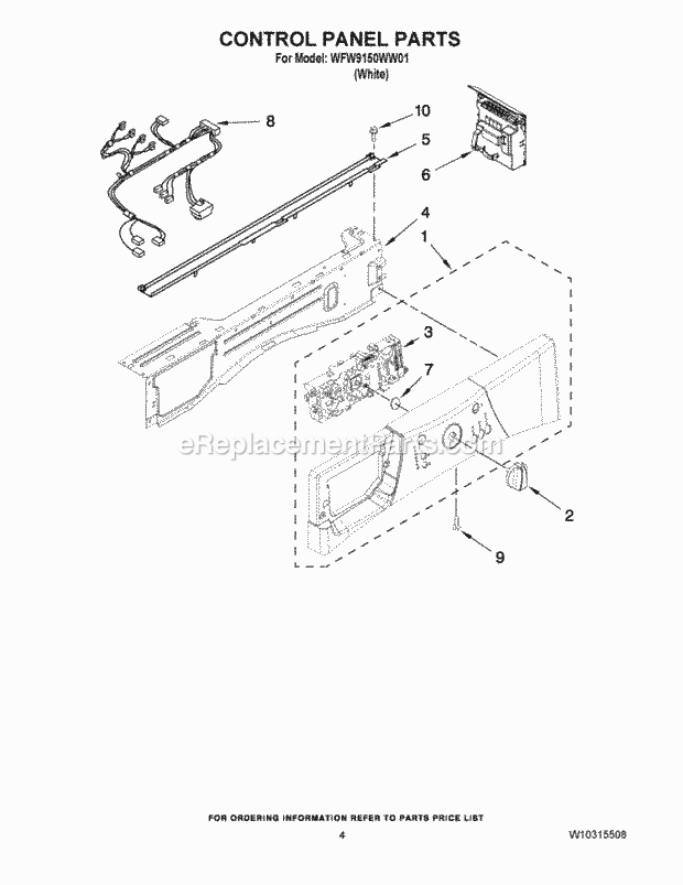 Control Panel Parts Diagram and Parts List for WFW9150WW01  Whirlpool Washer