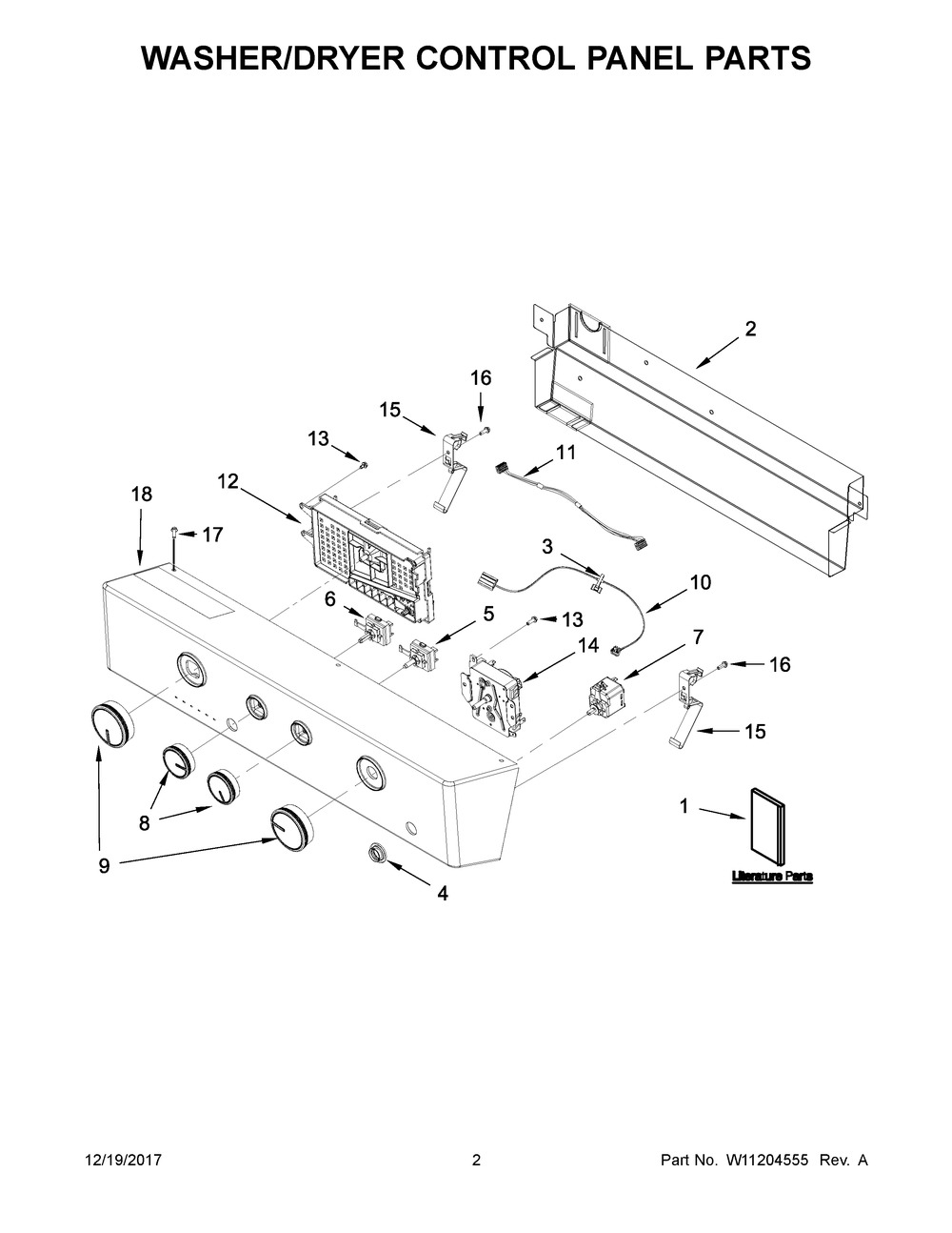 Washer/dryer Control Panel Parts Diagram and Parts List for YWET4027HW0  Whirlpool Washer Dryer Combo