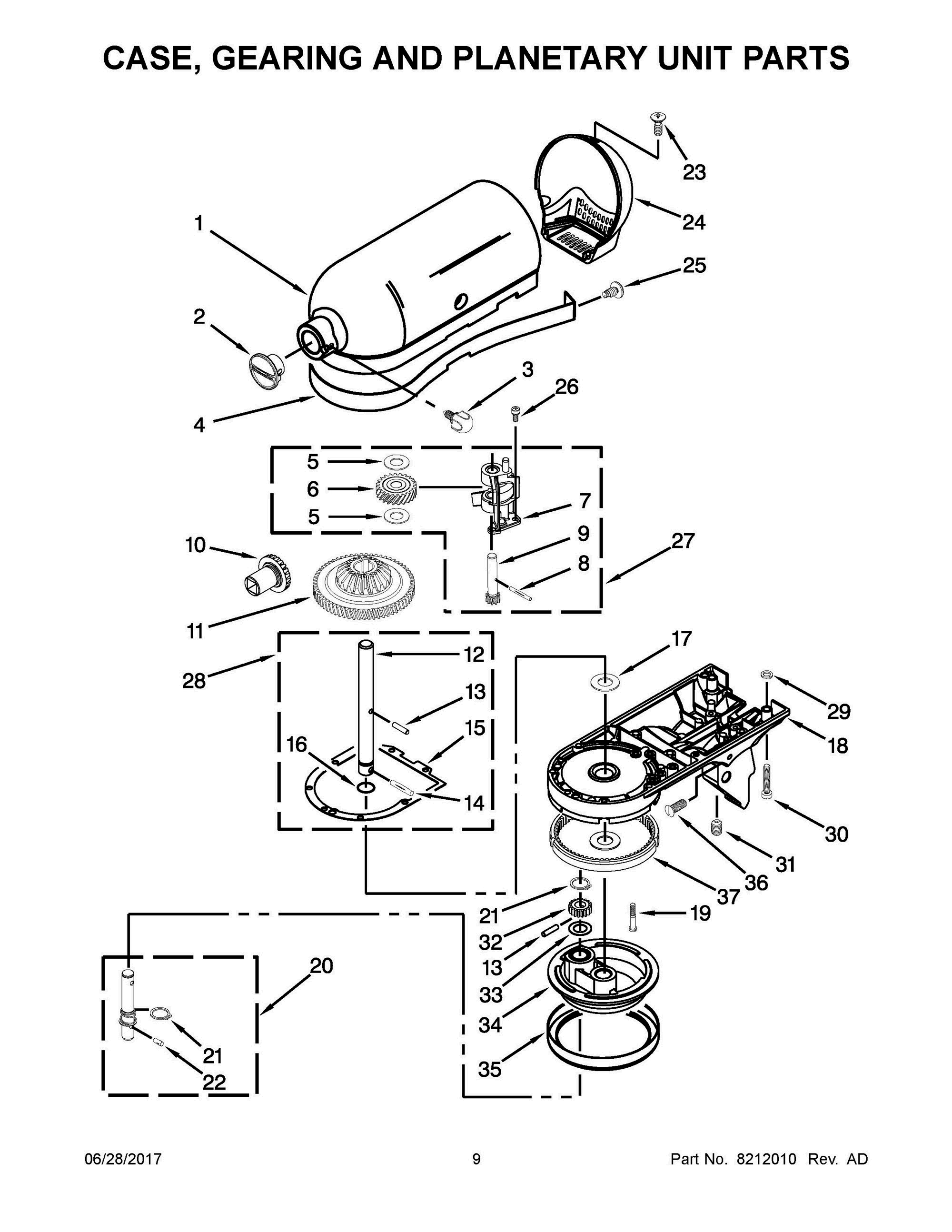05 - CASE, GEARING AND PLANETARY UNIT PARTS Diagram and Parts List for KSM150PSBV0  Whirlpool Mixer