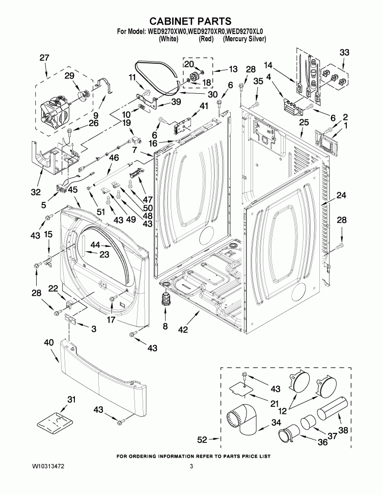 CABINET PARTS Diagram and Parts List for WED9270XR0  Whirlpool Dryer