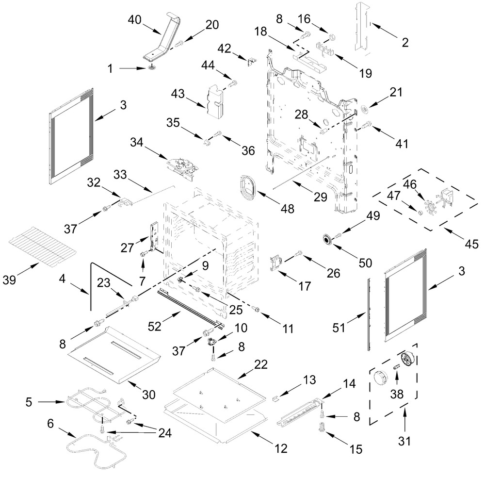 Chassis Parts Diagram and Parts List for ZREW3886RS0  Whirlpool Range