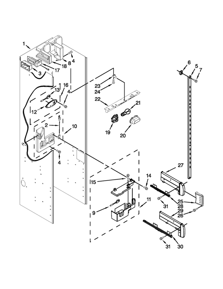 Refrigerator Liner Parts Diagram and Parts List for KSSO48FTX18  KitchenAid Refrigerator