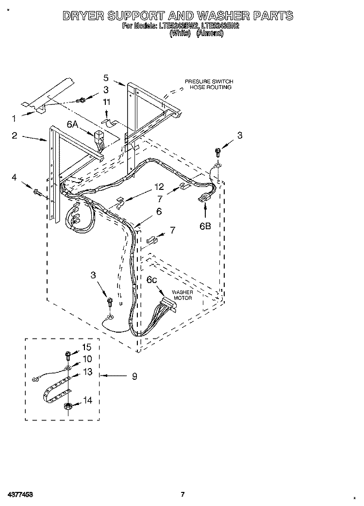DRYER SUPPORT AND WASHER Diagram and Parts List for LTE5243BW2  Whirlpool Washer Dryer Combo