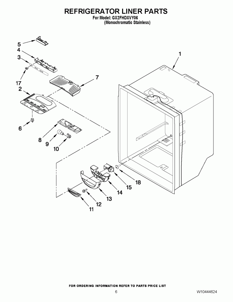 REFRIGERATOR LINER PARTS Diagram and Parts List for GX2FHDXVY06  Whirlpool Refrigerator