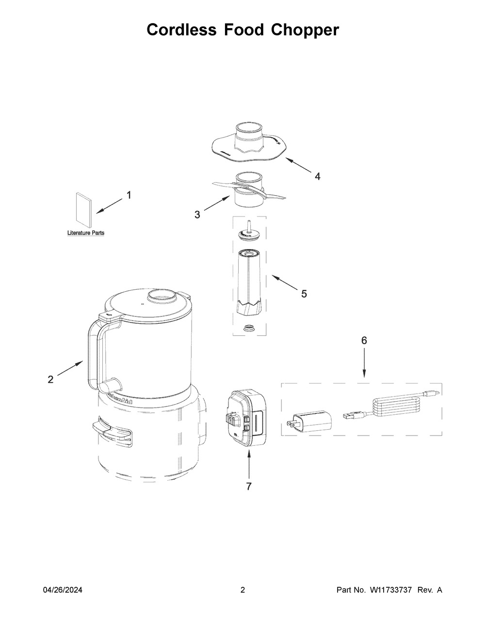 Cordless Food Chopper Diagram and Parts List for KFCR531BM0  KitchenAid Food Processor