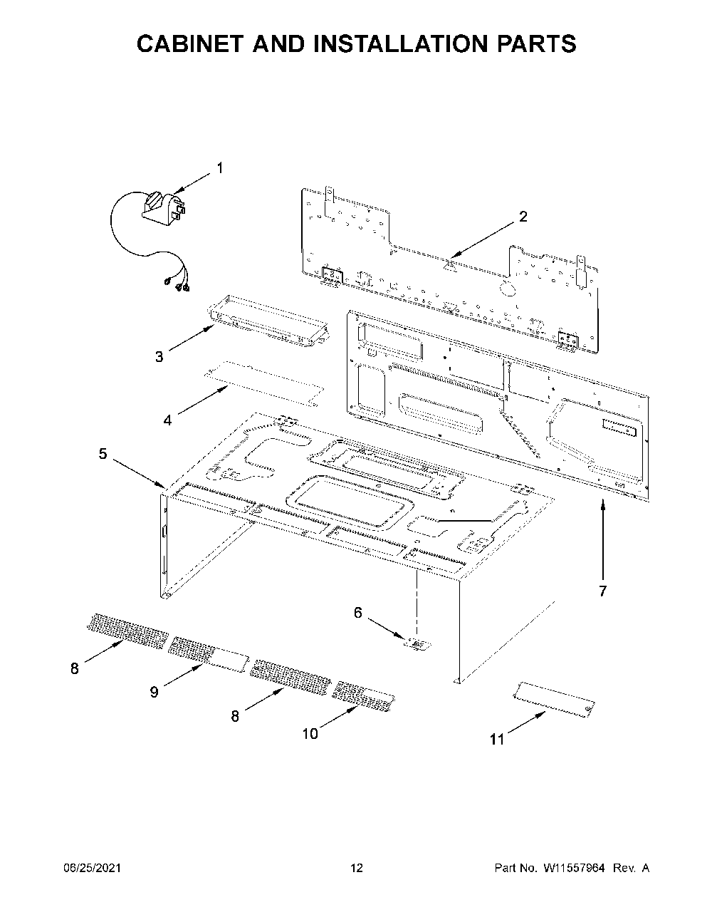 07 - Cabinet And Installation Parts Diagram and Parts List for YWML75011HW11  Whirlpool Microwave