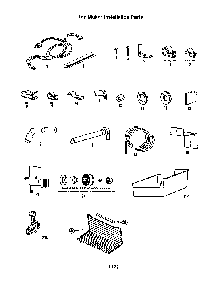 Ice Maker Installation Diagram and Parts List for 8614*0A  Roper Refrigerator
