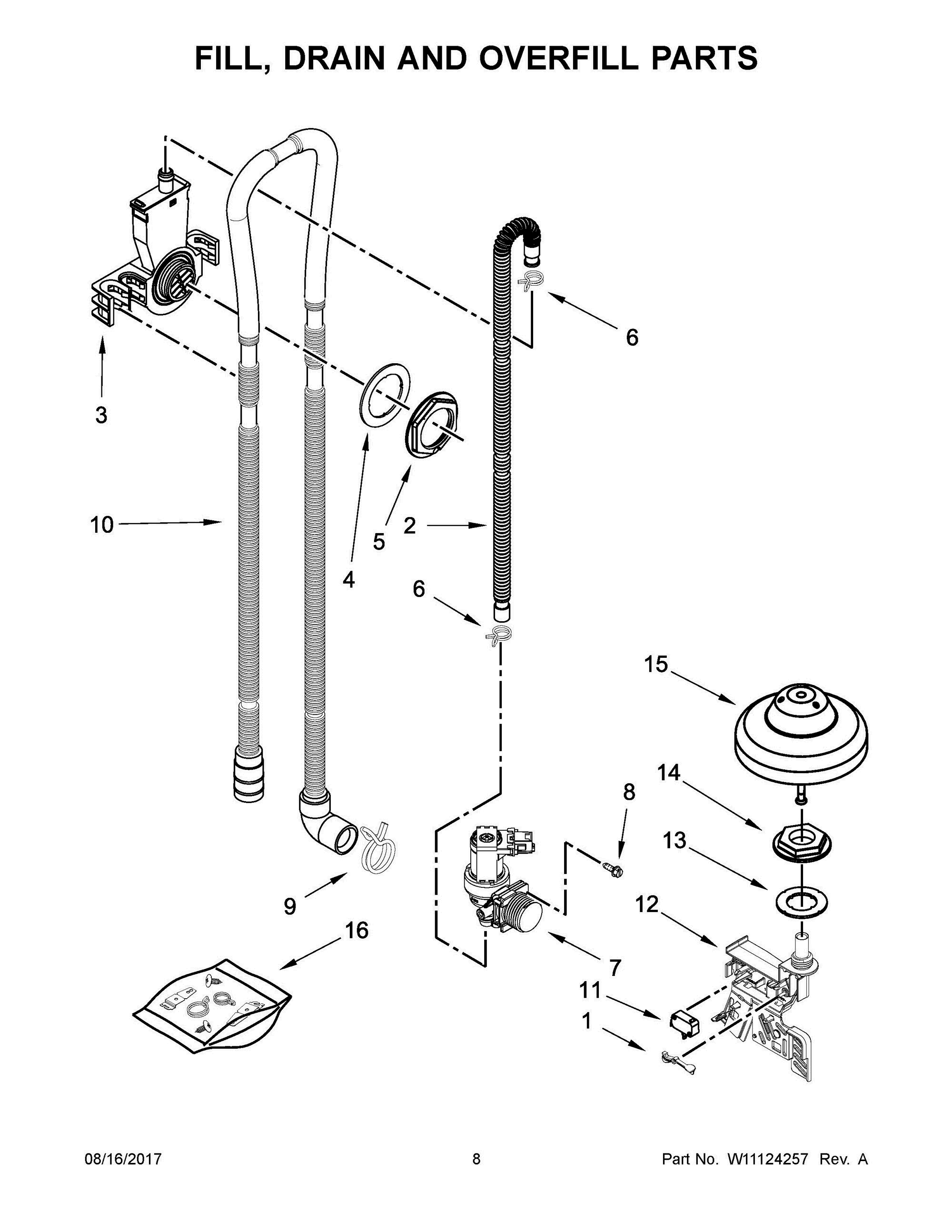 05 - FILL, DRAIN AND OVERFILL PARTS Diagram and Parts List for ADB1700ADB4  Whirlpool Dishwasher