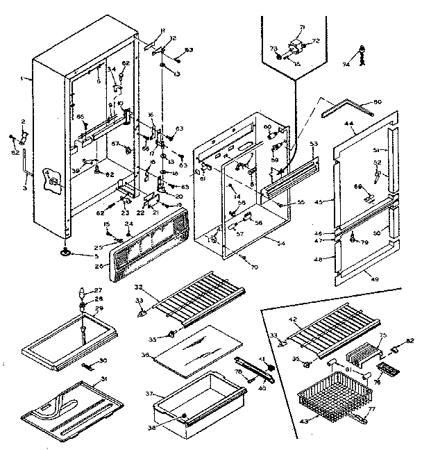 Cabinet Parts Diagram and Parts List for 106W14C  Kenmore Refrigerator