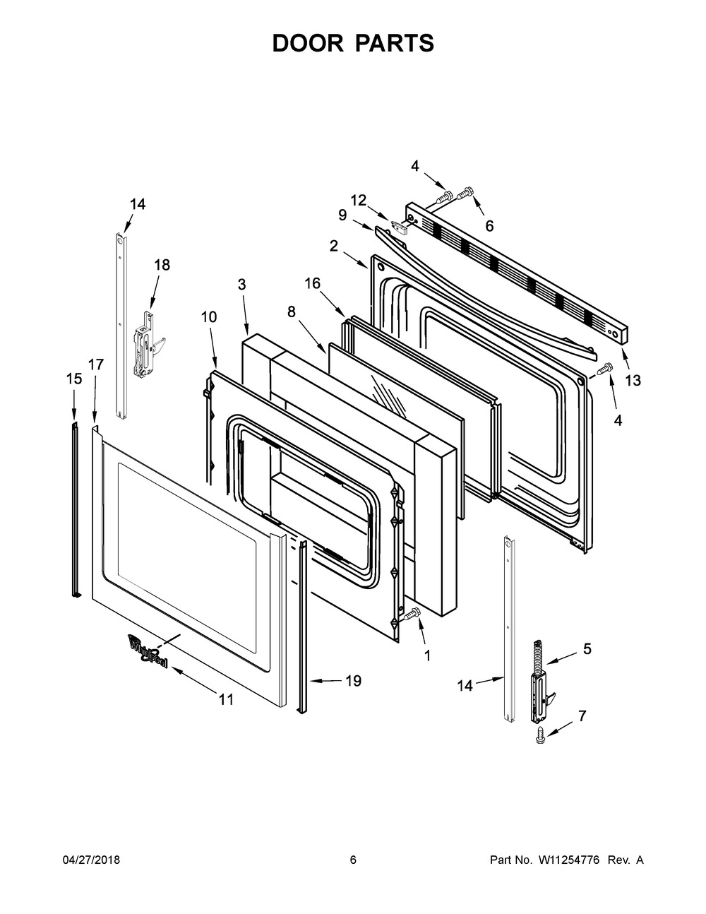 Door Parts Diagram and Parts List for WEC310S0FS2  Whirlpool Range