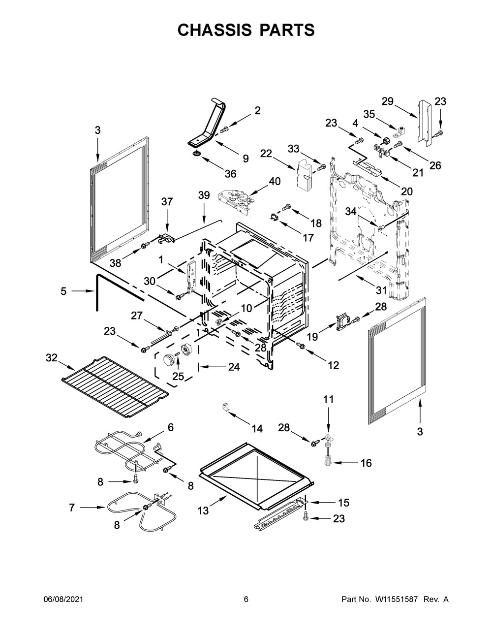 Chassis Parts Diagram and Parts List for WFE525S0JS1  Whirlpool Range