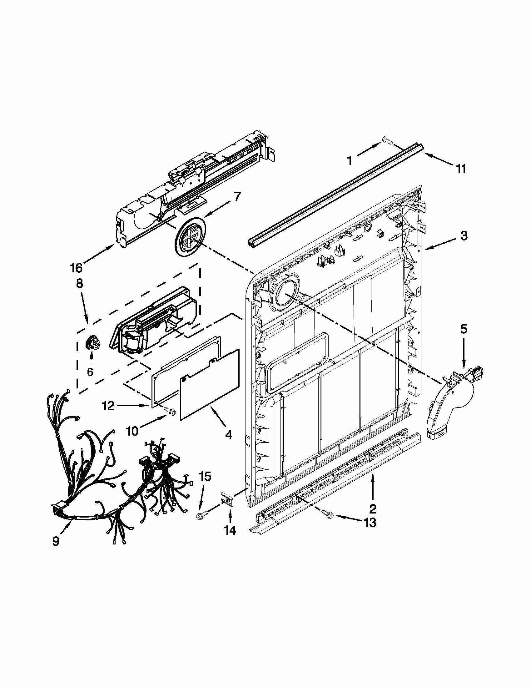 Inner Door Parts Diagram and Parts List for 66515693K211  Kenmore Dishwasher