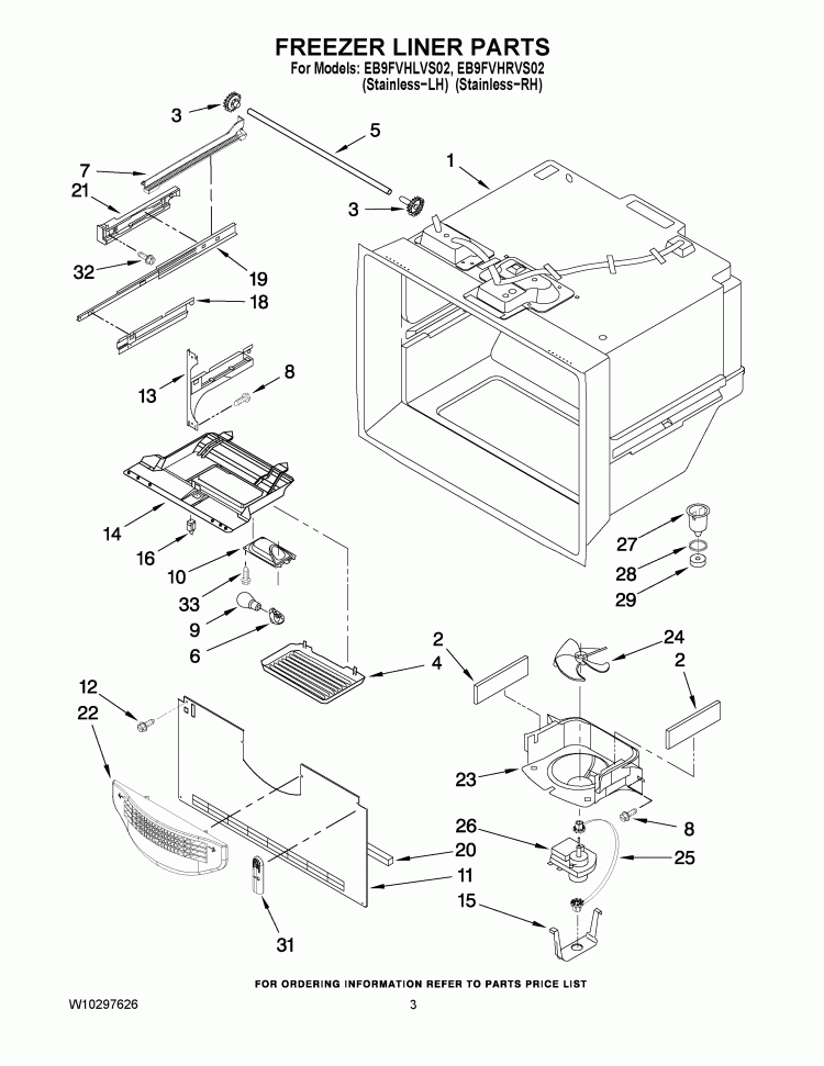 FREEZER LINER PARTS Diagram and Parts List for EB9FVHLVS02  Whirlpool Refrigerator