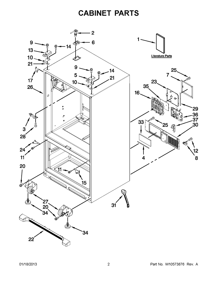 CABINET PARTS Diagram and Parts List for GI6FARXXB07  Whirlpool Refrigerator