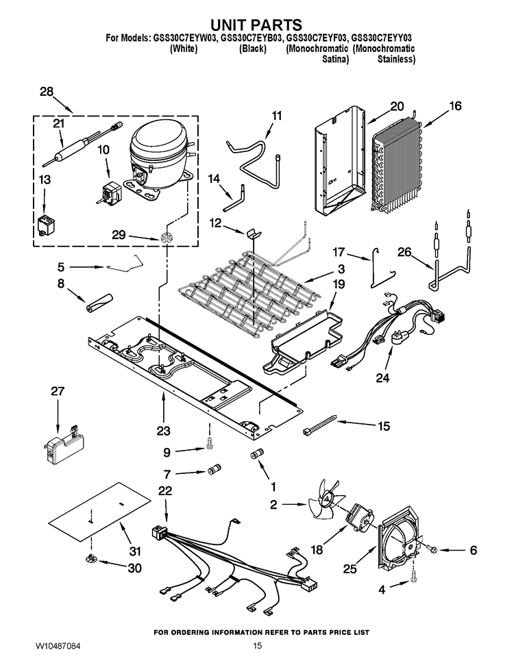 UNIT PARTS Diagram and Parts List for GSS30C7EYW03  Whirlpool Refrigerator