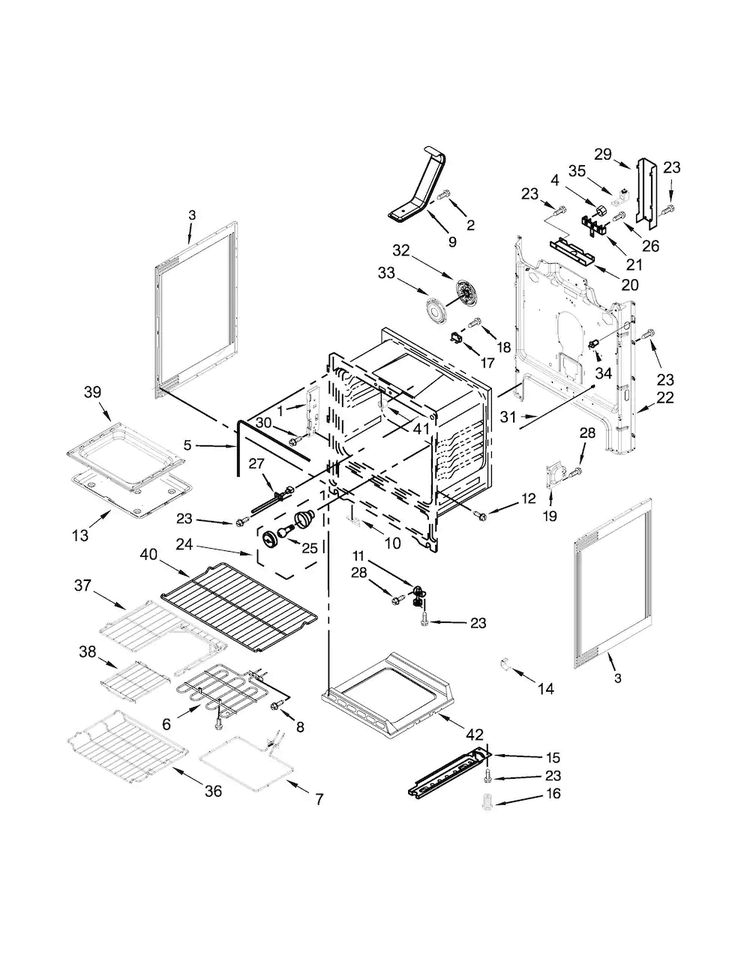 Chassis Parts Diagram and Parts List for WFE715H0EH0  Whirlpool Range