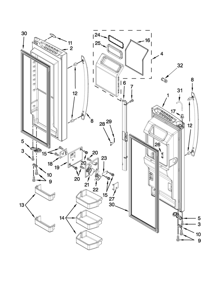 Refrigerator Door Parts Diagram and Parts List for WRF990SLAM03  Whirlpool Refrigerator