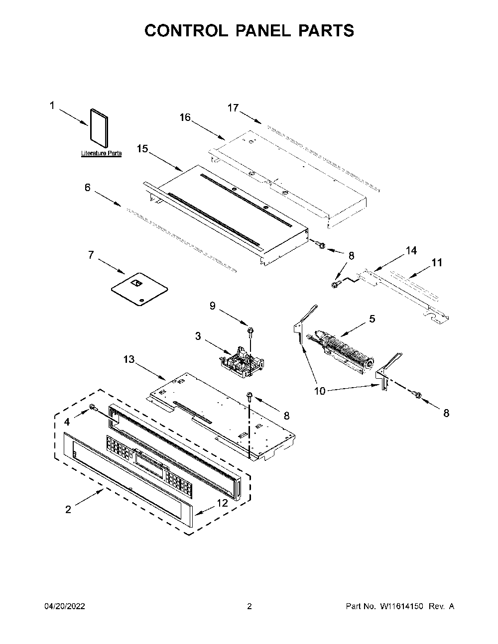 Control Panel Parts Diagram and Parts List for KOST100ESS20  KitchenAid Wall Oven