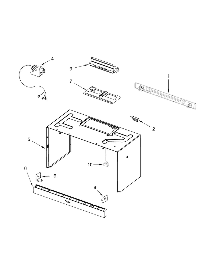 Cabinet And Installation Parts Diagram and Parts List for WMH32519CW1  Whirlpool Microwave