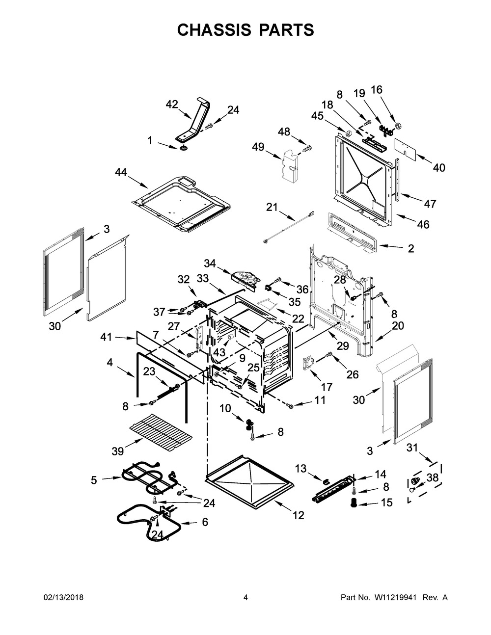 Chassis Parts Diagram and Parts List for YWEE510S0FV1  Whirlpool Range