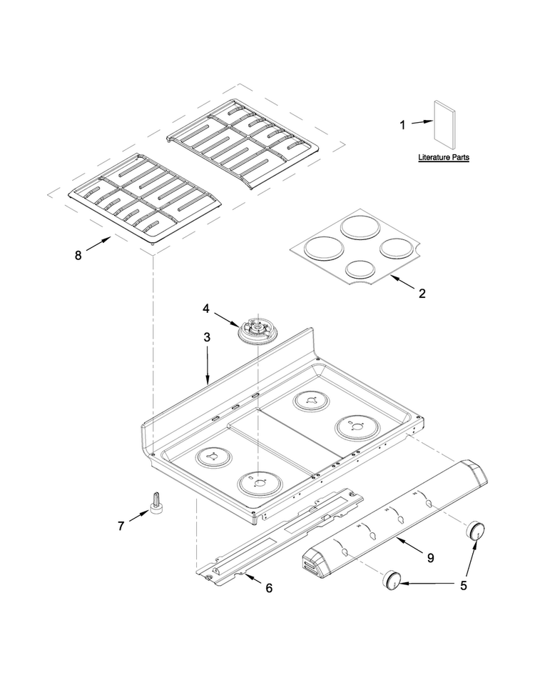 Cooktop Parts Diagram and Parts List for WGG555S0BB01  Whirlpool Range