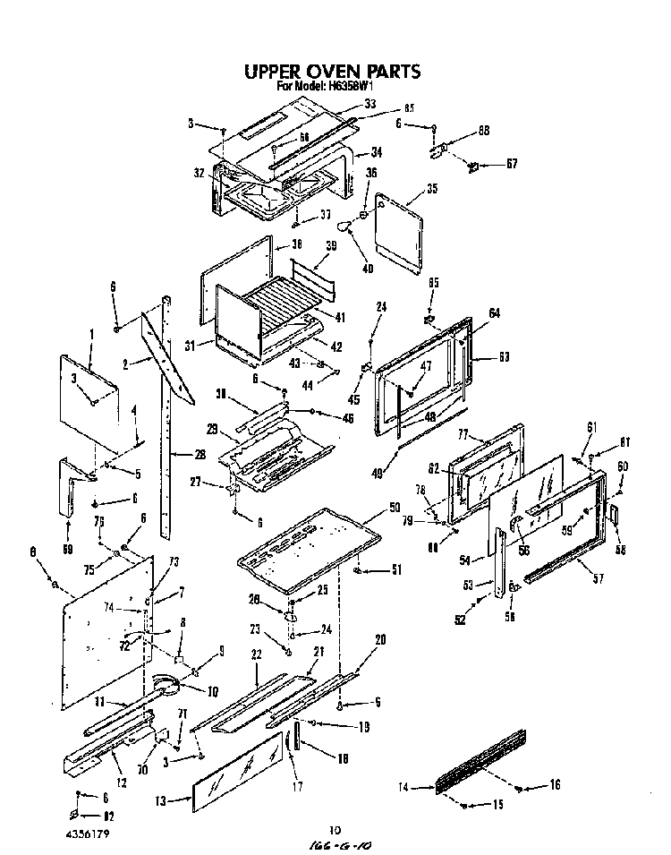 Upper Oven Diagram and Parts List for H6358*1  Roper Range