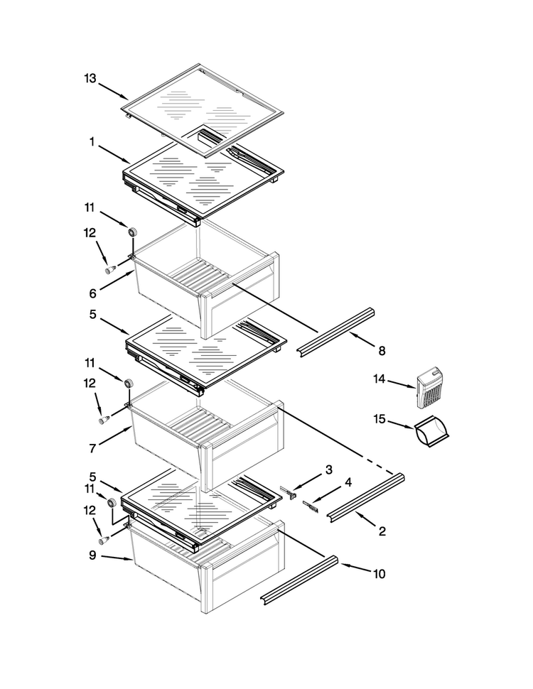 Refrigerator Shelf Parts Diagram and Parts List for KSF26C6XYY05  KitchenAid Refrigerator