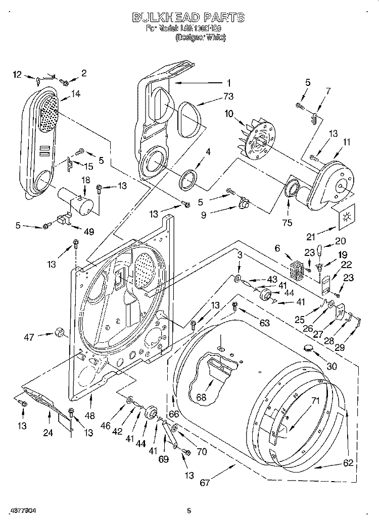 BULKHEAD Diagram and Parts List for LGN1000HQ0  Whirlpool Dryer
