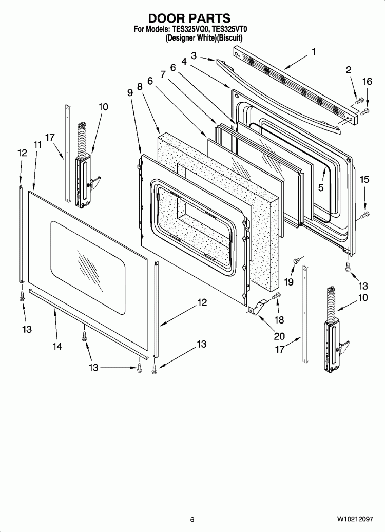 DOOR PARTS, OPTIONAL PARTS (NOT INCLUDED) Diagram and Parts List for TES325VT0  Estate Range
