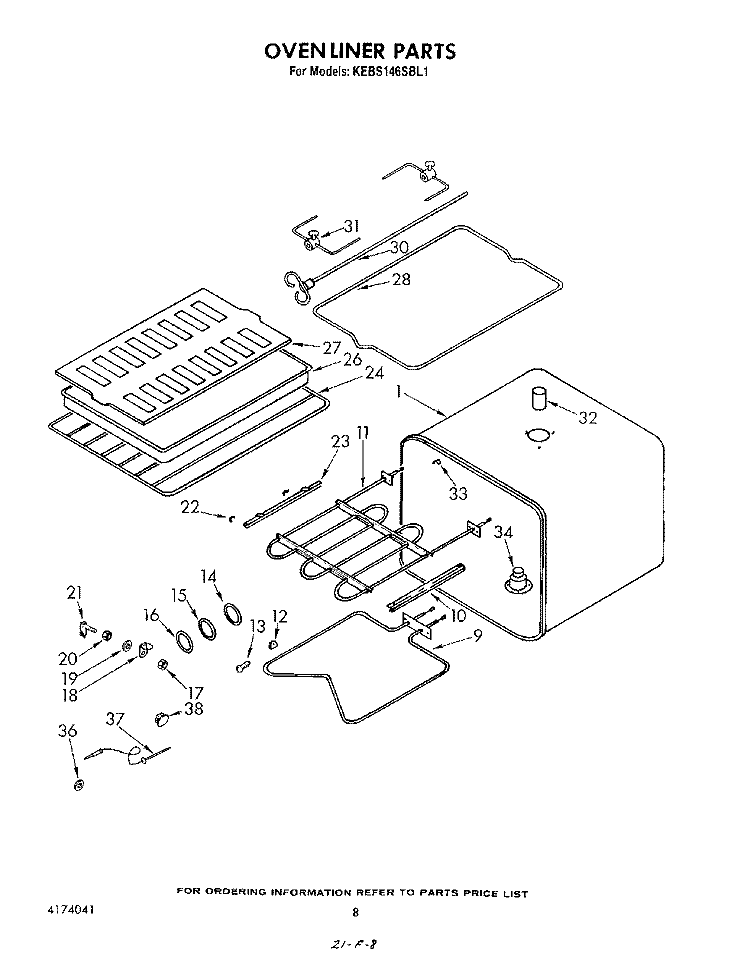 OVEN LINER Diagram and Parts List for KEBS146SBL1  KitchenAid Wall Oven