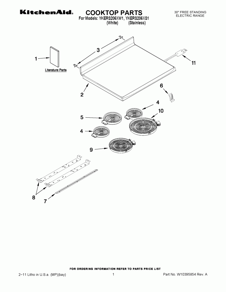 COOKTOP PARTS Diagram and Parts List for YKERS206XS1  KitchenAid Range