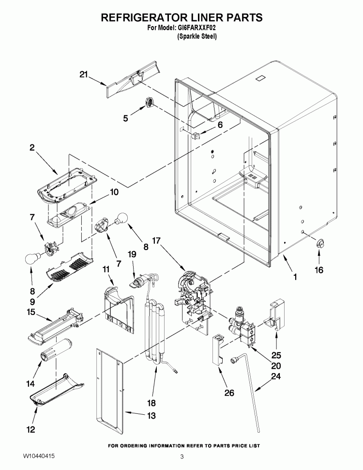 REFRIGERATOR LINER PARTS Diagram and Parts List for GI6FARXXF02  Whirlpool Refrigerator