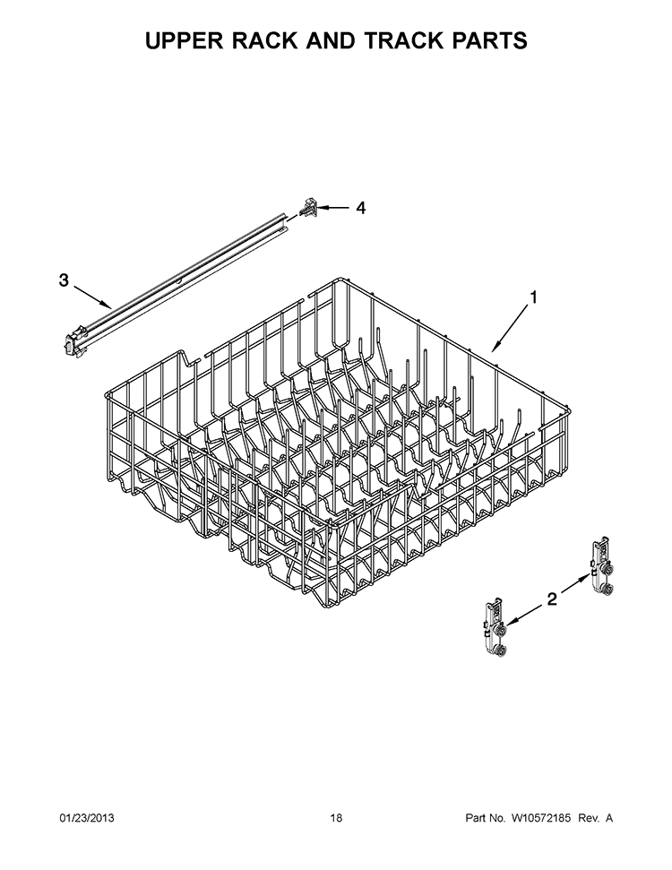 UPPER RACK AND TRACK PARTS Diagram and Parts List for WDF530PLYB4  Whirlpool Dishwasher