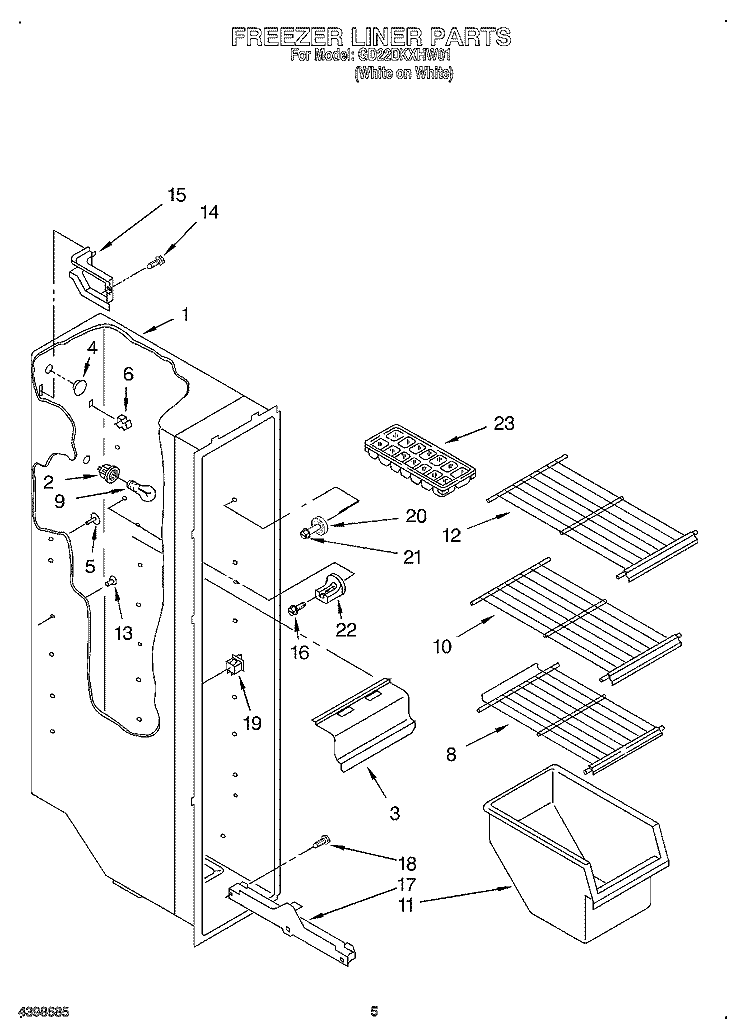 FREEZER LINER Diagram and Parts List for GD22DKXHW01  Whirlpool Refrigerator