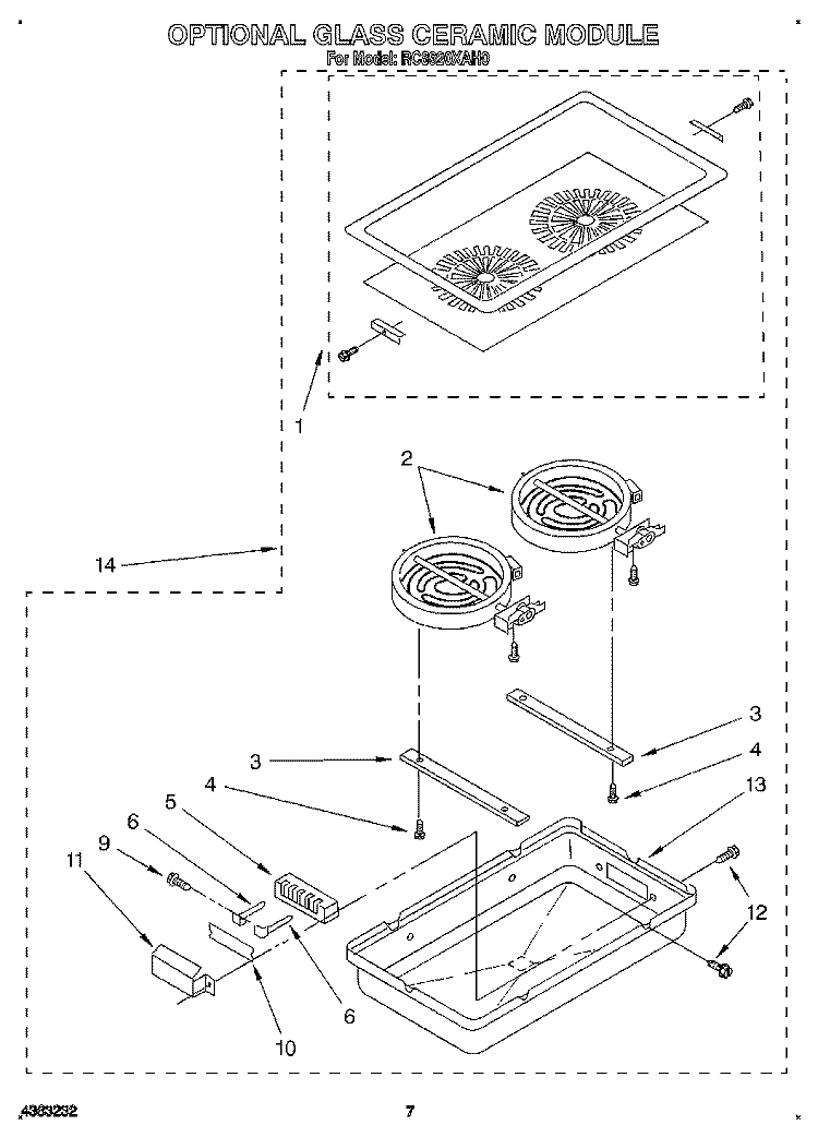 OPTIONAL GLASS CERAMIC MODULE Diagram and Parts List for RC8920XAH0  Whirlpool Cooktop