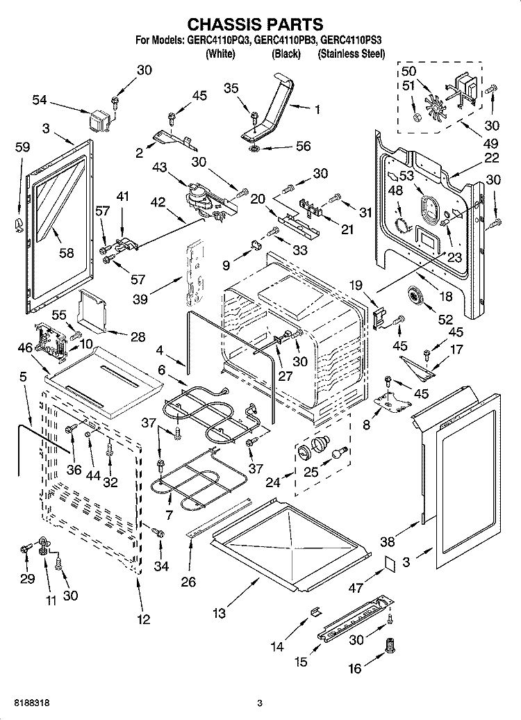 CHASSIS PARTS Diagram and Parts List for GERC4110PS3  Whirlpool Range