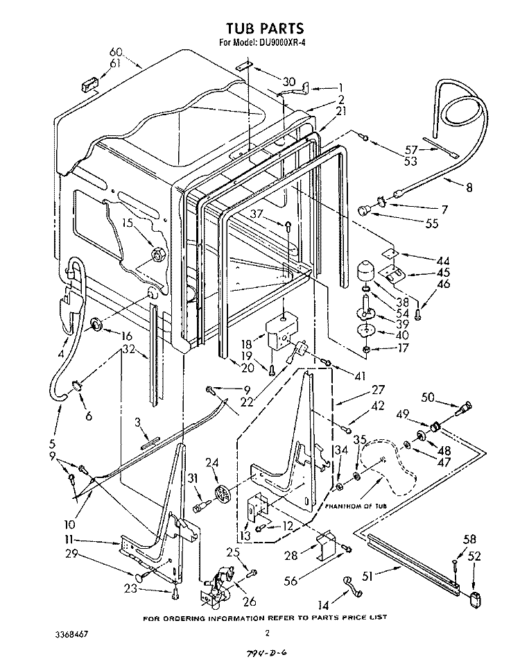 TUB , LITERATURE AND OPTIONAL Diagram and Parts List for DU9000XR4  Whirlpool Dishwasher
