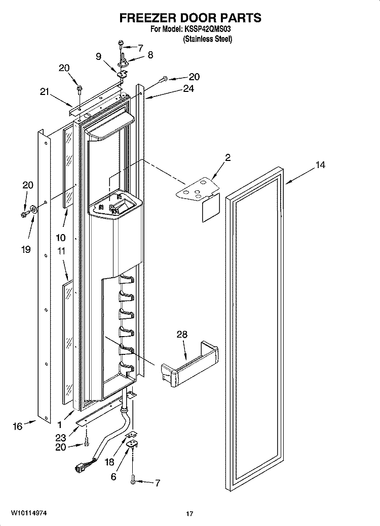 FREEZER DOOR PARTS Diagram and Parts List for KSSP42QMS03  KitchenAid Refrigerator