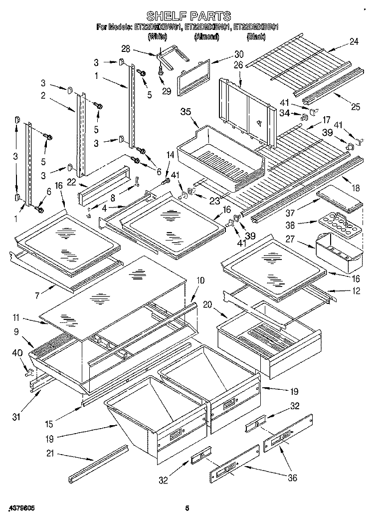SHELF, LIT/OPTIONAL Diagram and Parts List for ET22DMXBB01  Whirlpool Refrigerator