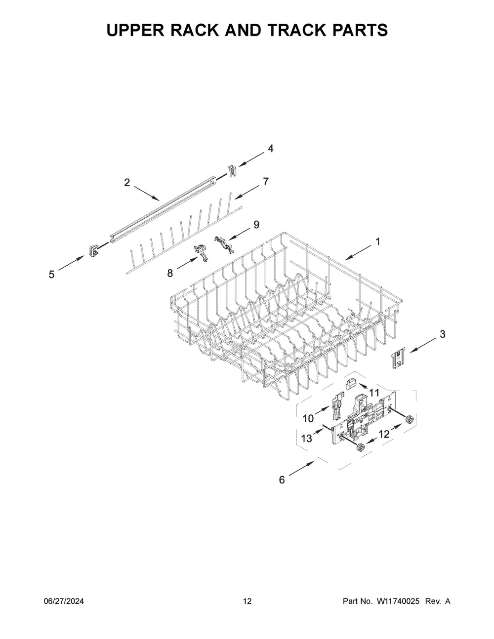 07 - Upper Rack And Track Parts Diagram and Parts List for BLB14GRANA3  Whirlpool Dishwasher