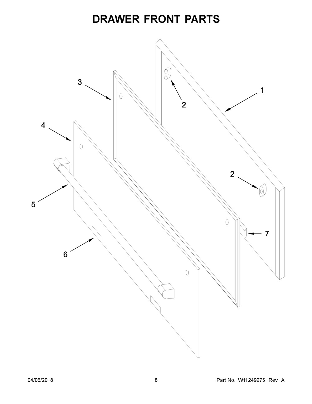 Drawer Front Parts Diagram and Parts List for YWFE50M4HS0  Whirlpool Range