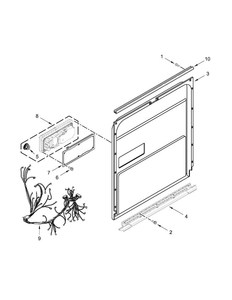 Inner Door Parts Diagram and Parts List for KUDC10IXBL9  KitchenAid Dishwasher