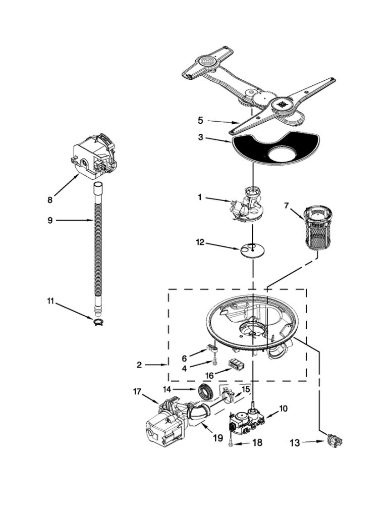 Pump And Motor Diagram and Parts List for 66512782K310  Kenmore Dishwasher