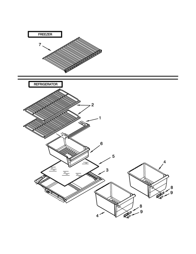 Shelf Parts Diagram and Parts List for 8W8TXDWFBW00  Whirlpool Refrigerator