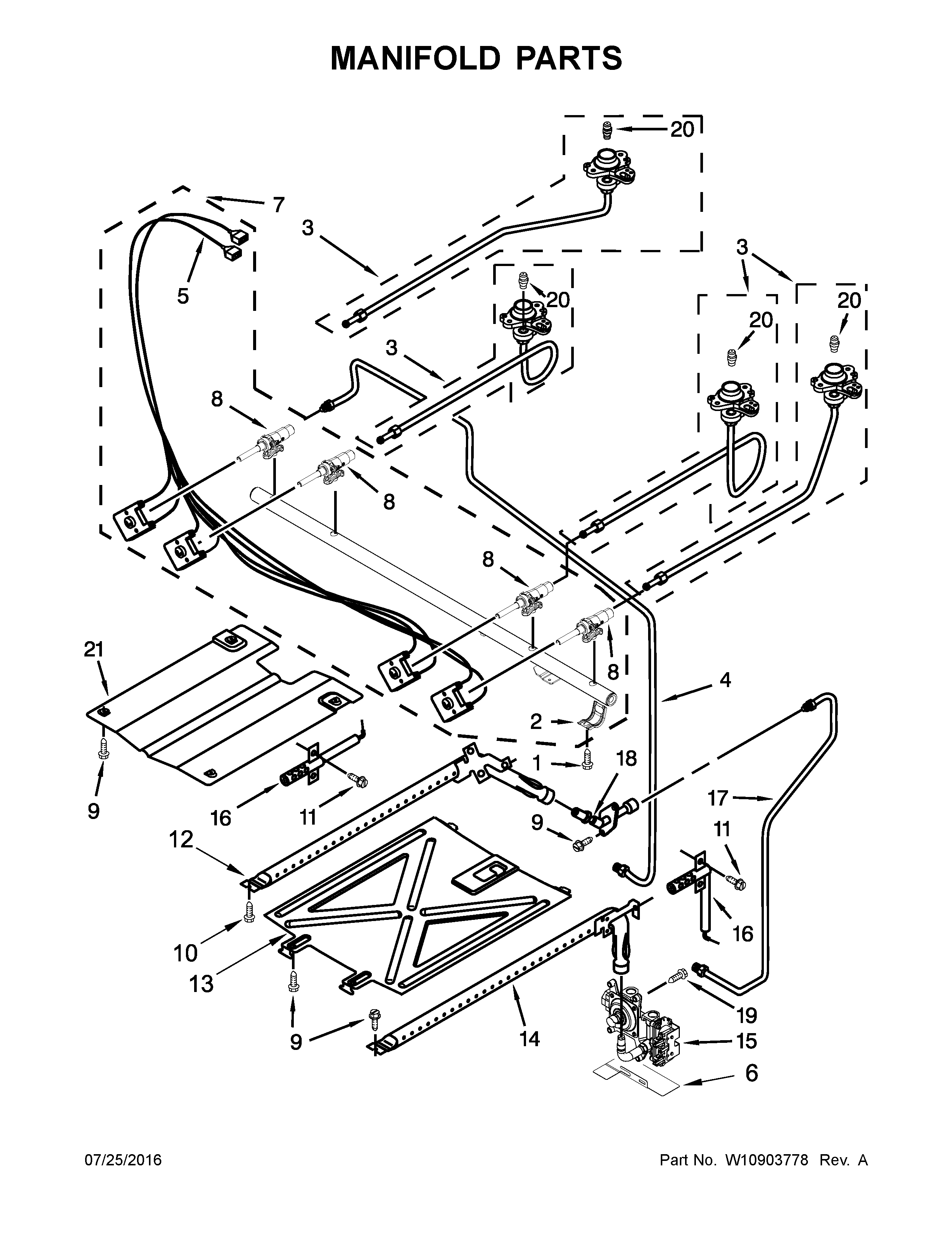 Manifold Parts Diagram and Parts List for IGS505DS1  Whirlpool Range